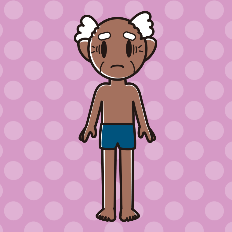 日焼けで困るスクール水着のおじいさんのイラスト【色、背景あり】PNG