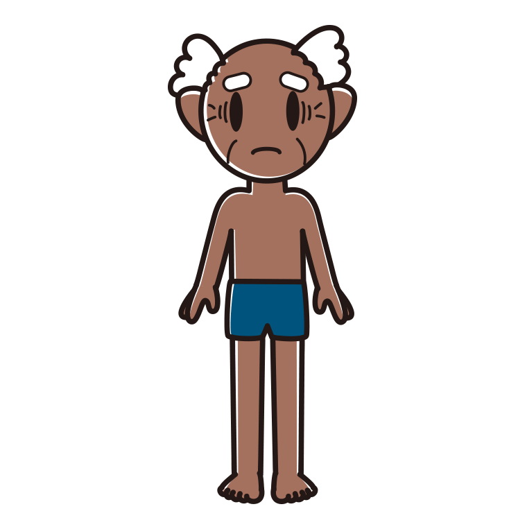 日焼けで困るスクール水着のおじいさんのイラスト【色あり、背景なし】透過PNG