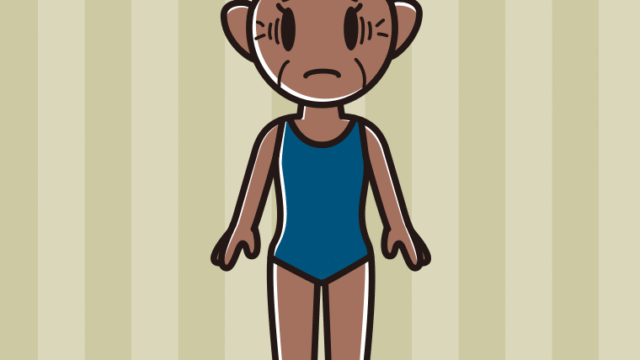 日焼けで困るスクール水着のおばあさんのイラスト【色、背景あり】PNG