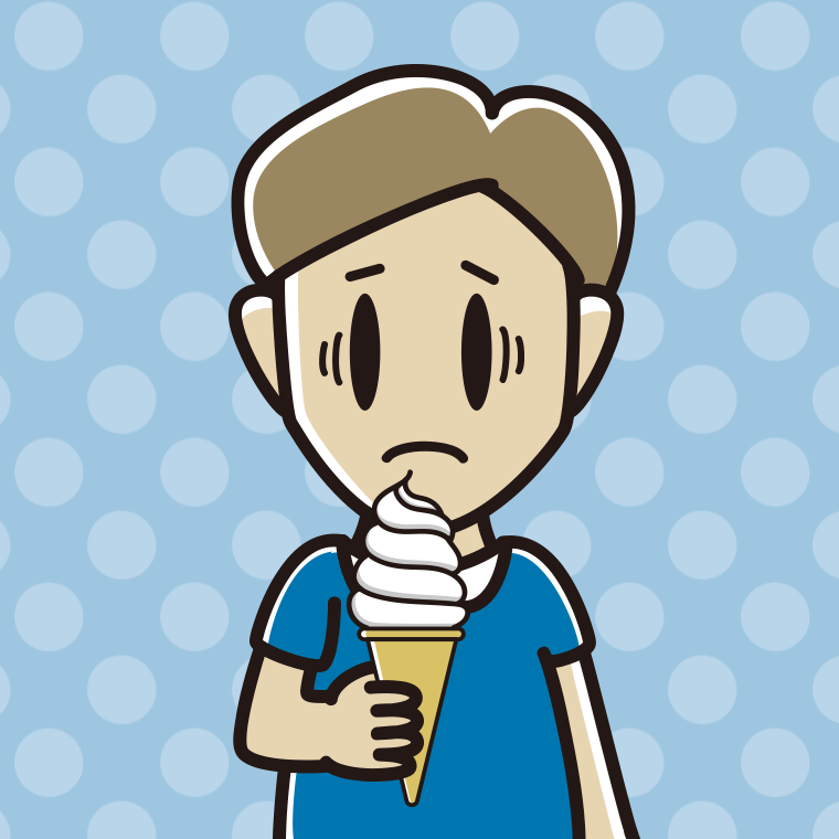 ソフトクリームで困る男性のイラスト【色、背景あり】PNG