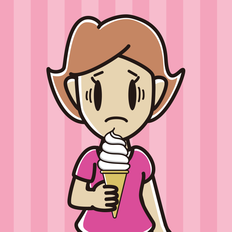 ソフトクリームで困る女性のイラスト【色、背景あり】PNG