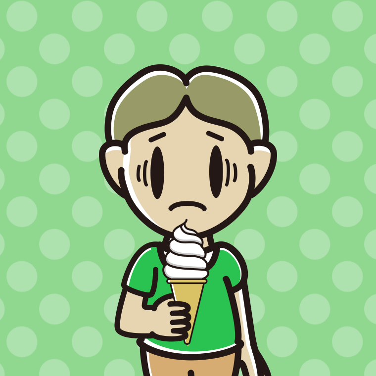 ソフトクリームで困る小学生男子のイラスト【色、背景あり】PNG