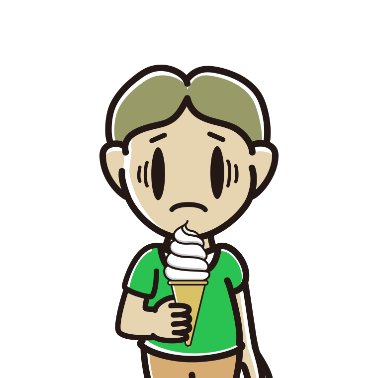 ソフトクリームで困る小学生男子のイラスト【色あり、背景なし】透過PNG