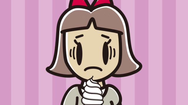 ソフトクリームで困る小学生女子のイラスト【色、背景あり】PNG