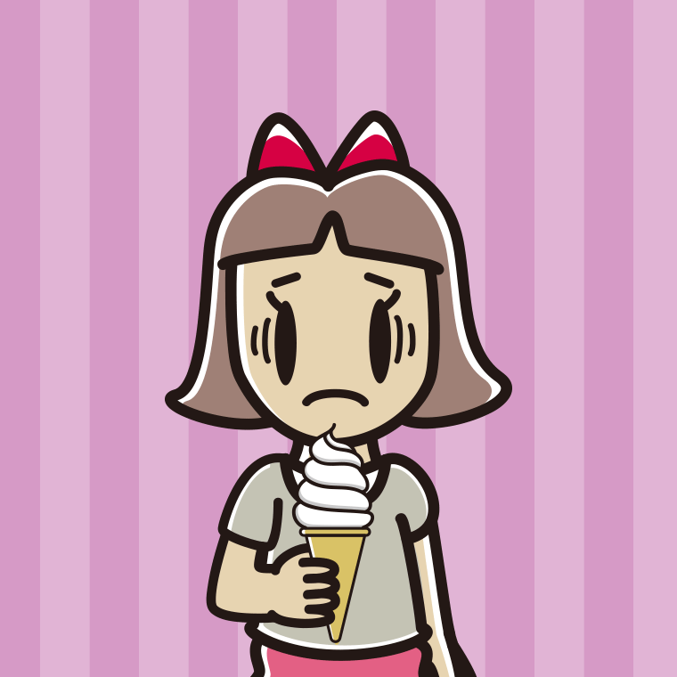 ソフトクリームで困る小学生女子のイラスト【色、背景あり】PNG