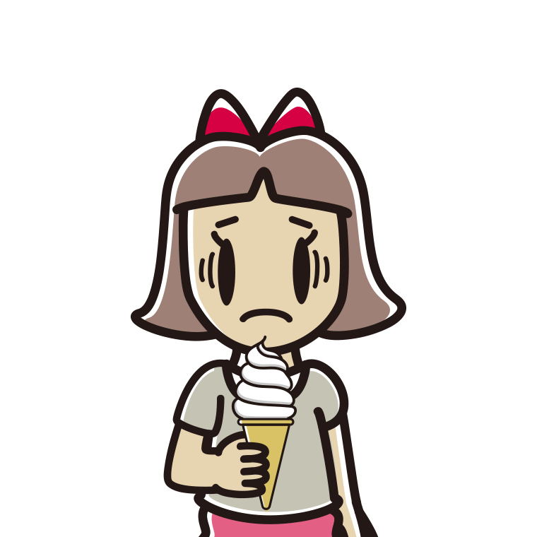 ソフトクリームで困る小学生女子のイラスト【色あり、背景なし】透過PNG