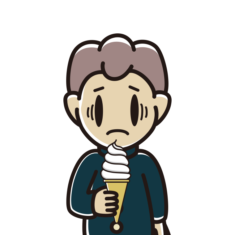 ソフトクリームで困る男子中学生のイラスト【色あり、背景なし】透過PNG