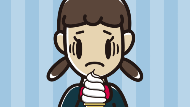 ソフトクリームで困る女子中学生のイラスト【色、背景あり】PNG