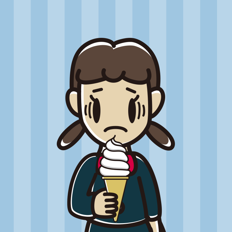 ソフトクリームで困る女子中学生のイラスト【色、背景あり】PNG