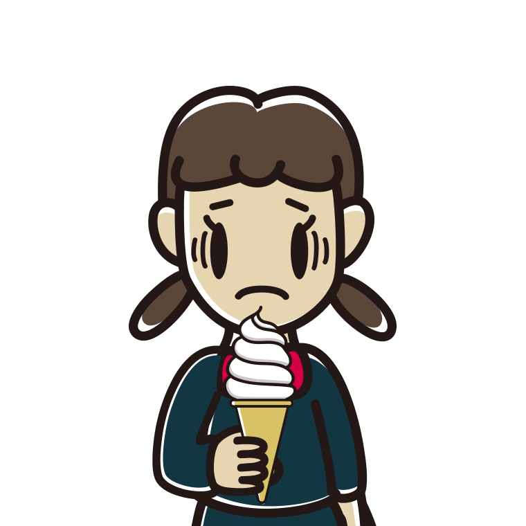 ソフトクリームで困る女子中学生のイラスト【色あり、背景なし】透過PNG