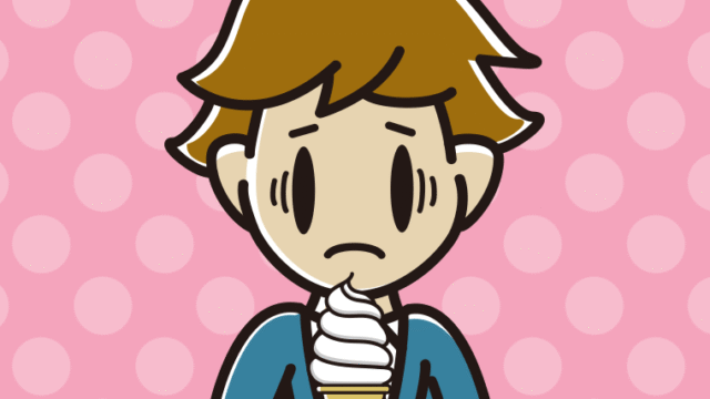 ソフトクリームで困る男子高校生のイラスト【色、背景あり】PNG