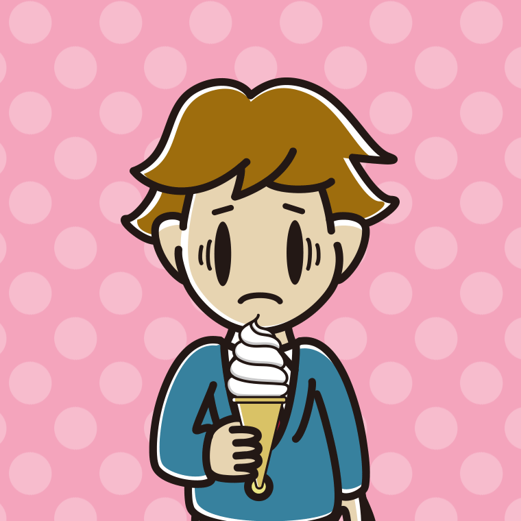 ソフトクリームで困る男子高校生のイラスト【色、背景あり】PNG