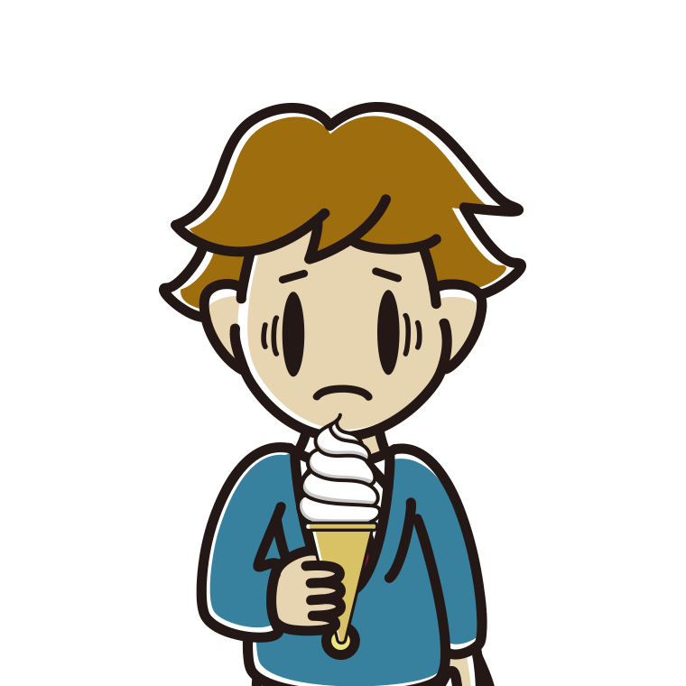 ソフトクリームで困る男子高校生のイラスト【色あり、背景なし】透過PNG