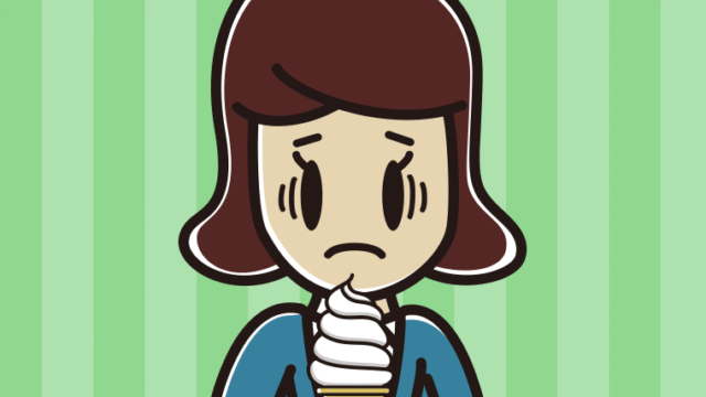 ソフトクリームで困る女子高校生のイラスト【色、背景あり】PNG