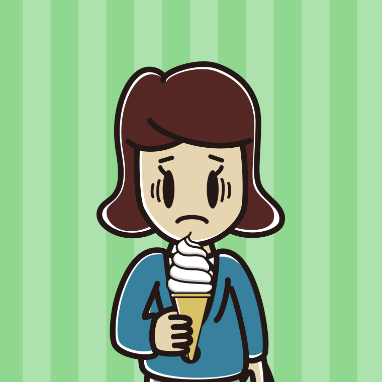 ソフトクリームで困る女子高校生のイラスト【色、背景あり】PNG