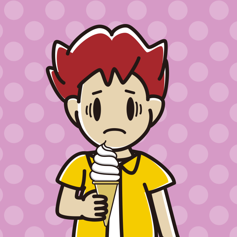 ソフトクリームで困る男子大学生のイラスト【色、背景あり】PNG