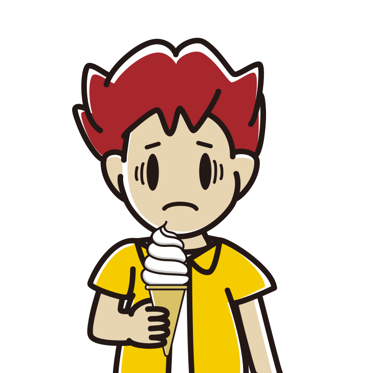 ソフトクリームで困る男子大学生のイラスト【色あり、背景なし】透過PNG