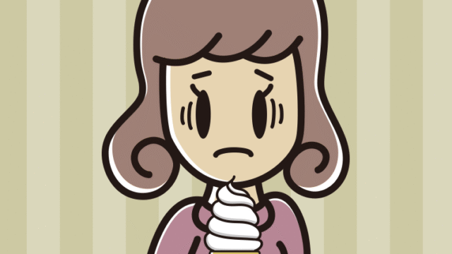 ソフトクリームで困る女子大学生のイラスト【色、背景あり】PNG