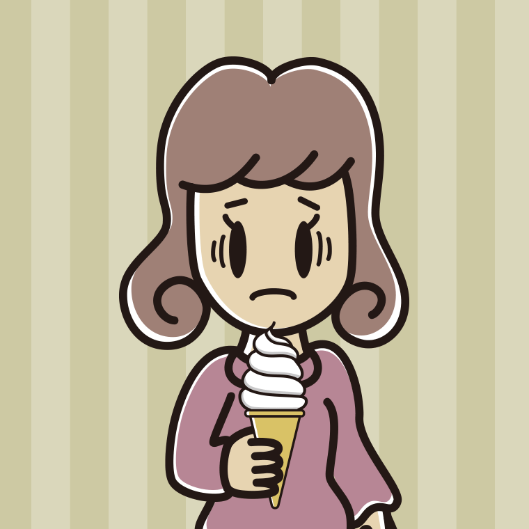 ソフトクリームで困る女子大学生のイラスト【色、背景あり】PNG