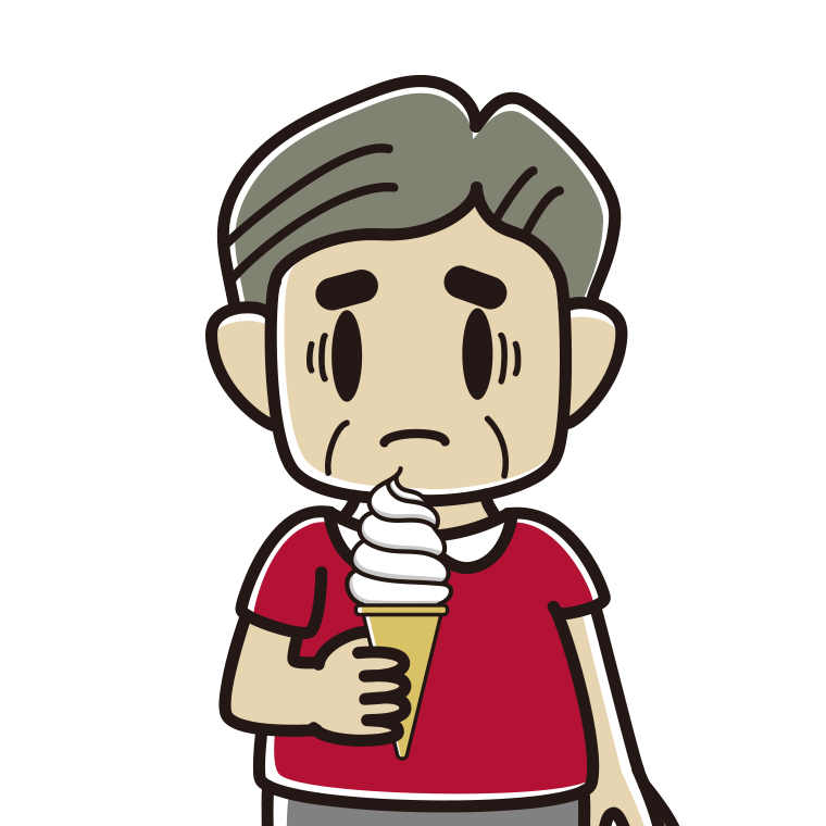 ソフトクリームで困るおじさんのイラスト【色あり、背景なし】透過PNG