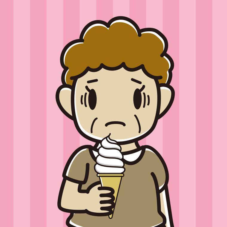 ソフトクリームで困るおばさんのイラスト【色、背景あり】PNG