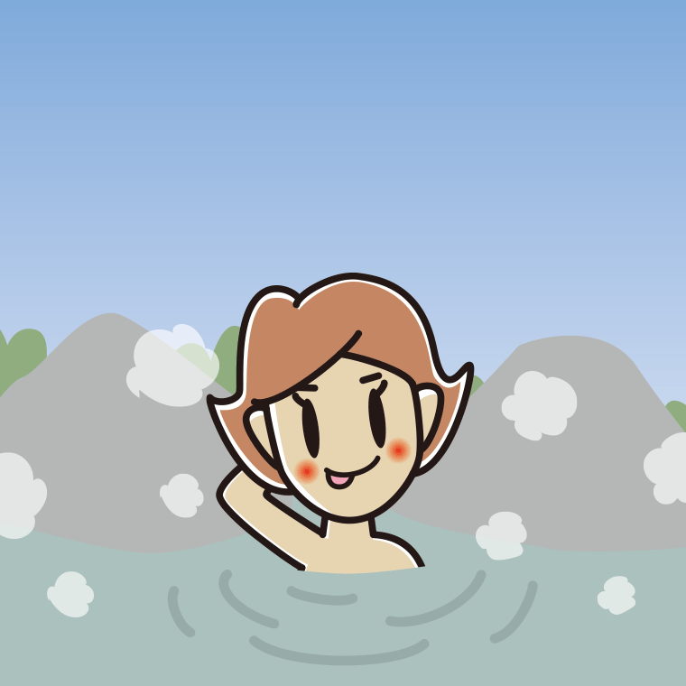 温泉でテヘヘな女性のイラスト【色、背景あり】PNG