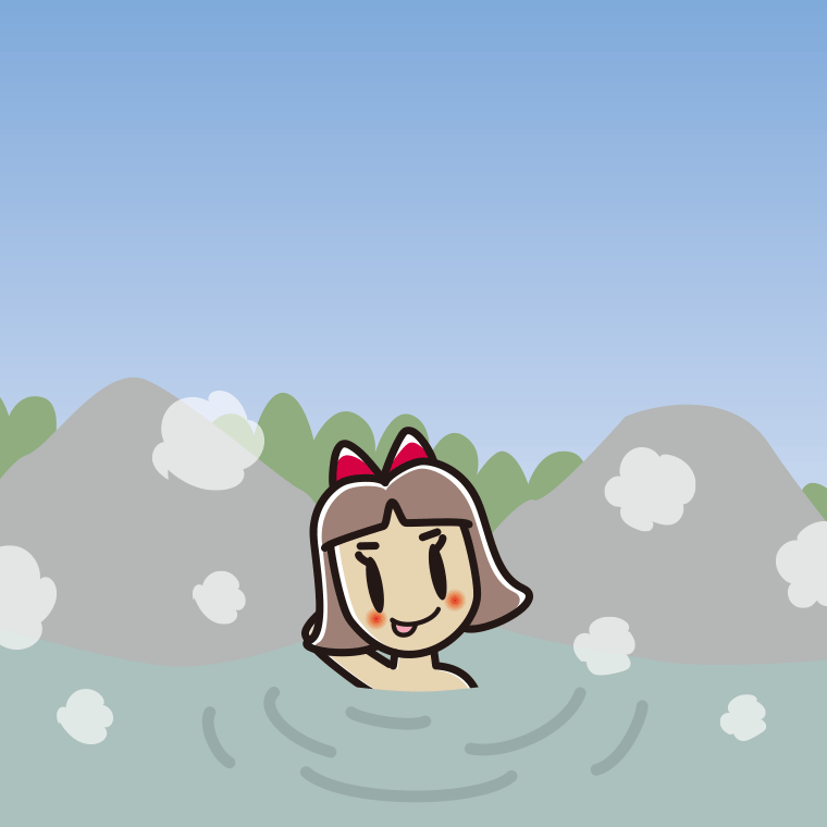 温泉でテヘヘな小学生女子のイラスト【色、背景あり】PNG