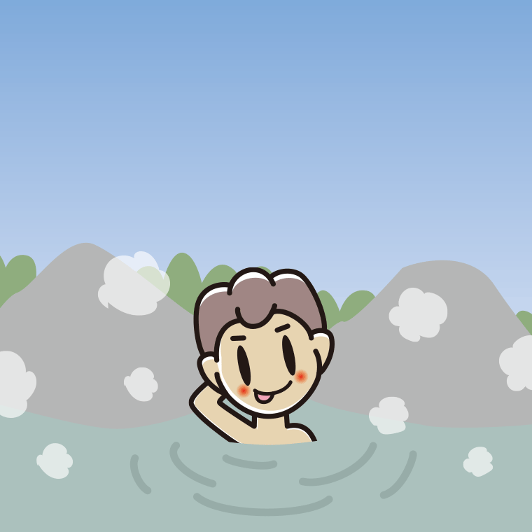 温泉でテヘヘな男子中学生のイラスト【色、背景あり】PNG
