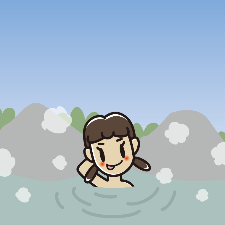 温泉でテヘヘな女子中学生のイラスト【色、背景あり】PNG