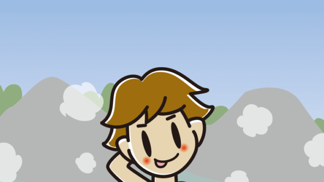 温泉でテヘヘな男子高校生のイラスト【色、背景あり】PNG