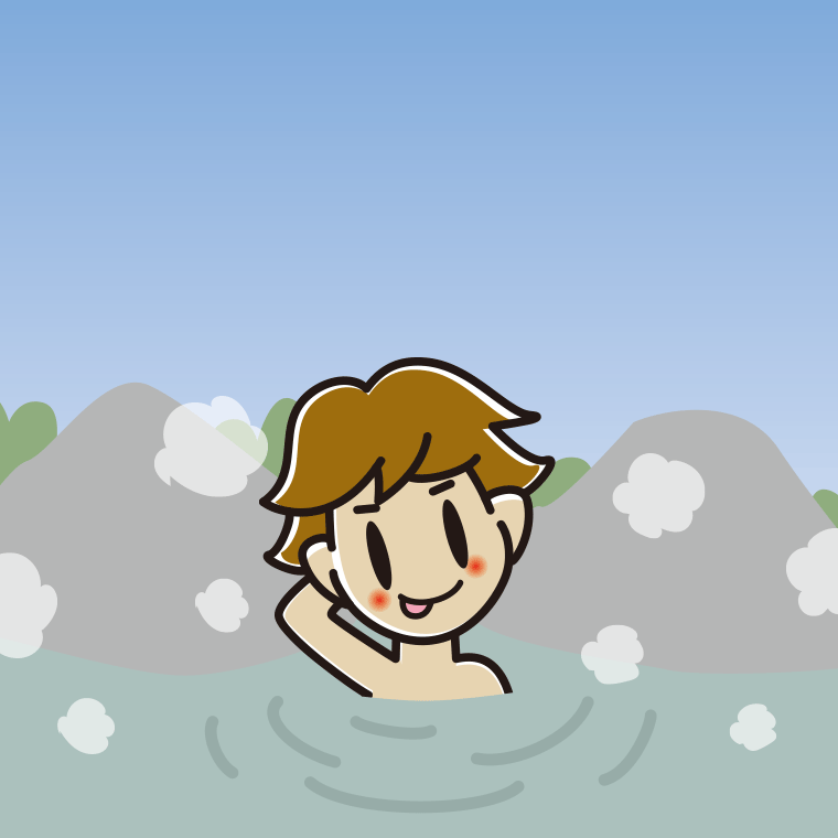 温泉でテヘヘな男子高校生のイラスト【色、背景あり】PNG
