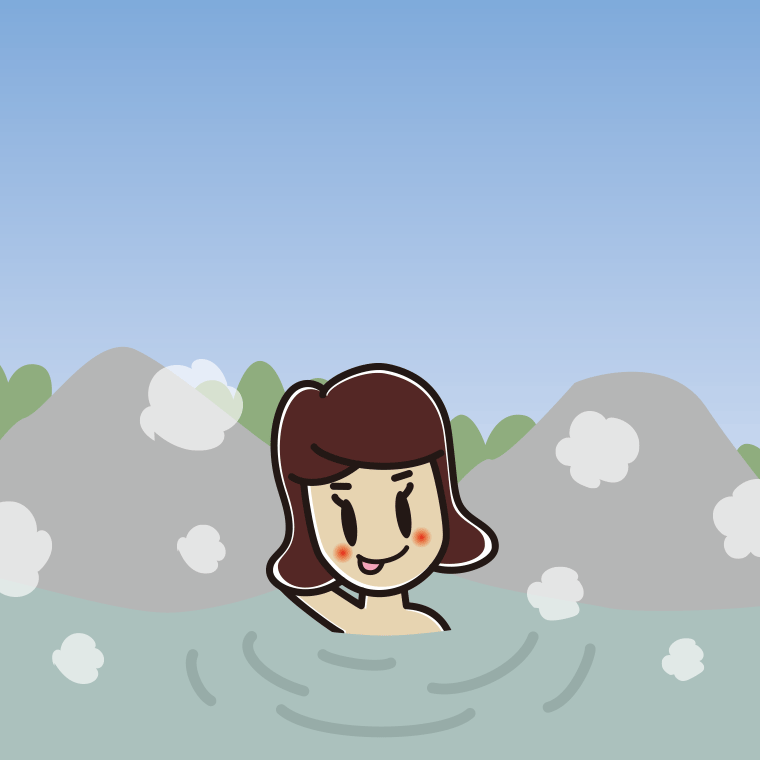 温泉でテヘヘな女子高校生のイラスト【色、背景あり】PNG