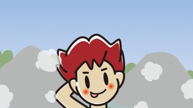 温泉でテヘヘな男子大学生のイラスト【色、背景あり】PNG