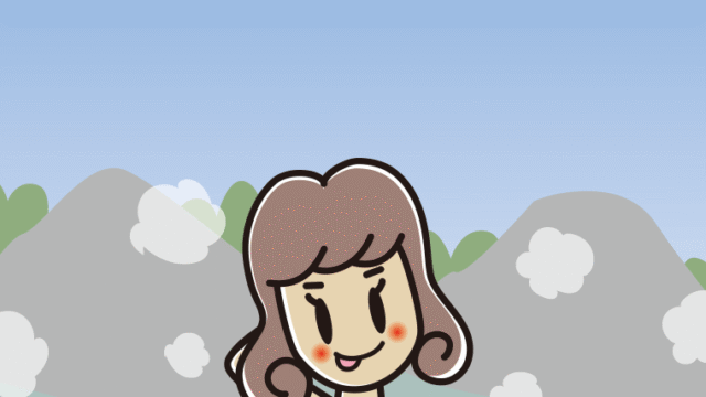 温泉でテヘヘな女子大学生のイラスト【色、背景あり】PNG