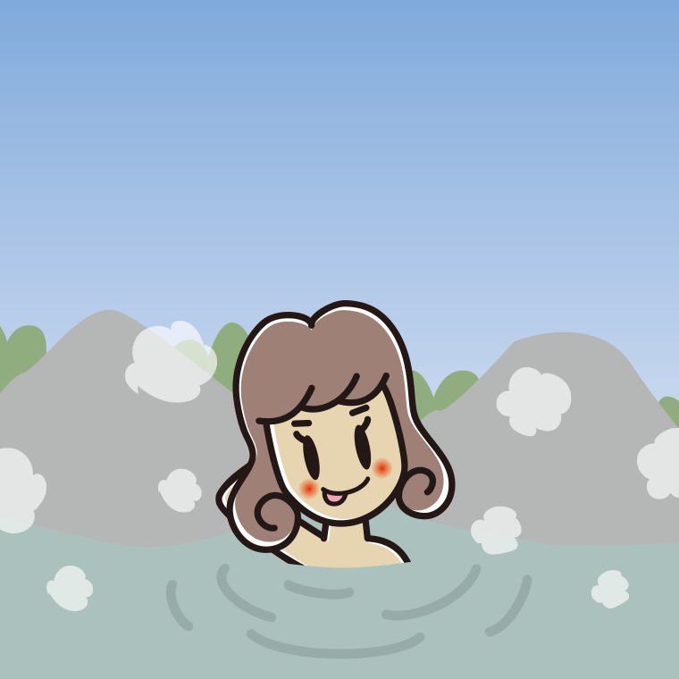 温泉でテヘヘな女子大学生のイラスト【色、背景あり】PNG