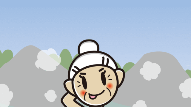 温泉でテヘヘなおばあさんのイラスト【色、背景あり】PNG