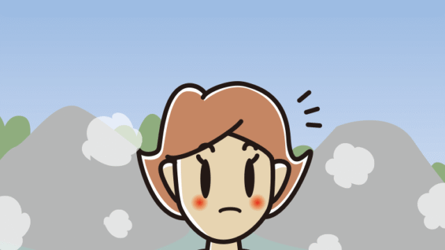 温泉で何かに気付く女性のイラスト【色、背景あり】PNG