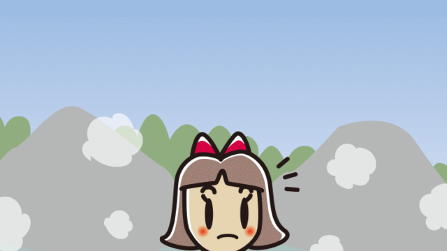 温泉で何かに気付く小学生女子のイラスト【色、背景あり】PNG