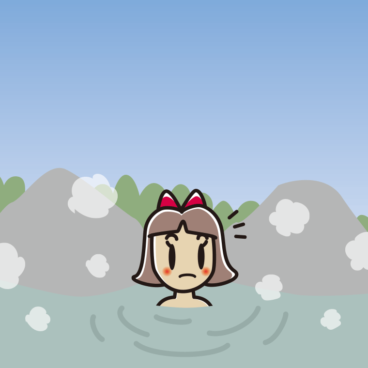 温泉で何かに気付く小学生女子のイラスト【色、背景あり】PNG