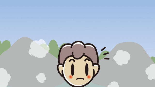 温泉で何かに気付く男子中学生のイラスト【色、背景あり】PNG