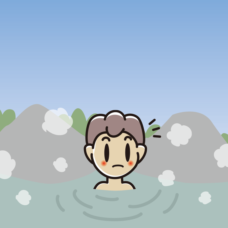 温泉で何かに気付く男子中学生のイラスト【色、背景あり】PNG