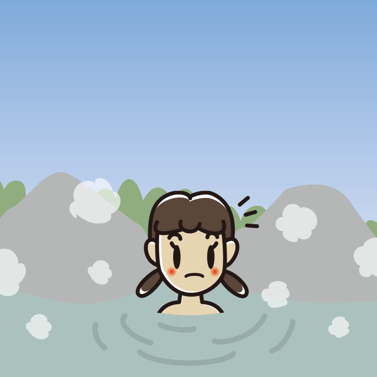 温泉で何かに気付く女子中学生のイラスト【色、背景あり】PNG