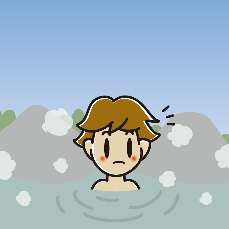 温泉で何かに気付く男子高校生のイラスト【色、背景あり】PNG