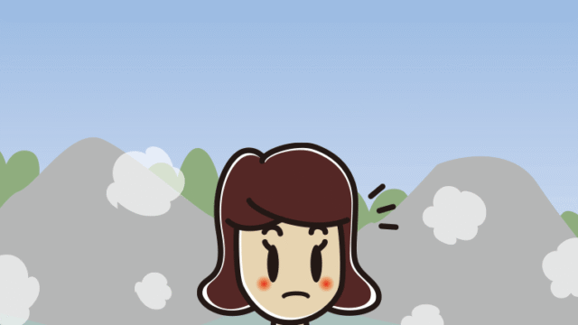 温泉で何かに気付く女子高校生のイラスト【色、背景あり】PNG