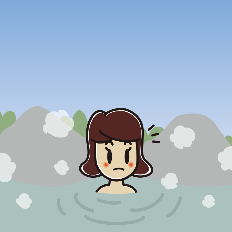 温泉で何かに気付く女子高校生のイラスト【色、背景あり】PNG