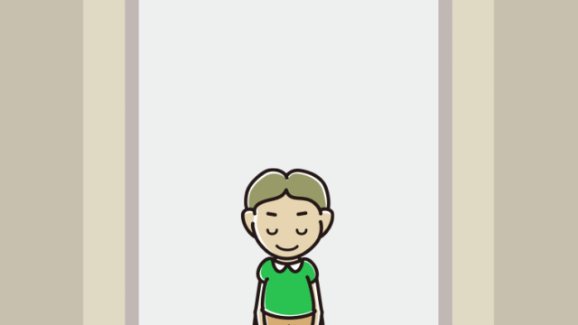 エレベーターでお辞儀する小学生男子のイラスト【色、背景あり】PNG