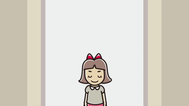 エレベーターでお辞儀する小学生女子のイラスト【色、背景あり】PNG