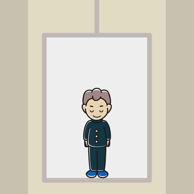 エレベーターでお辞儀する男子中学生のイラスト【色、背景あり】PNG