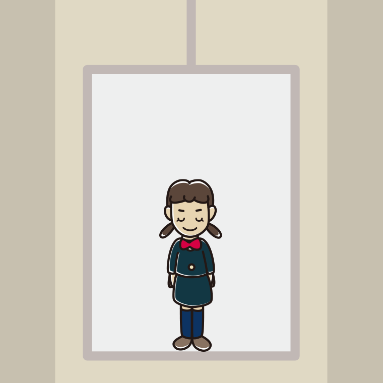エレベーターでお辞儀する女子中学生のイラスト【色、背景あり】PNG