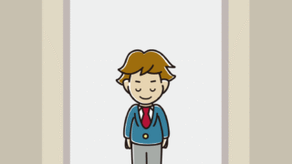 エレベーターでお辞儀する男子高校生のイラスト【色、背景あり】PNG